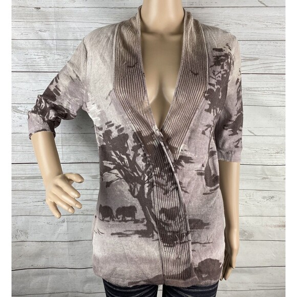 Chico's Size 1 Cardigan African Savanna Elephant Print - Picture 1 of 12